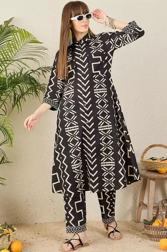 Women Printed Regular Pure Cotton Kurta with Trousers