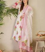 Women Floral Printed Regular Pure Cotton Kurta with Trousers & With Dupatta