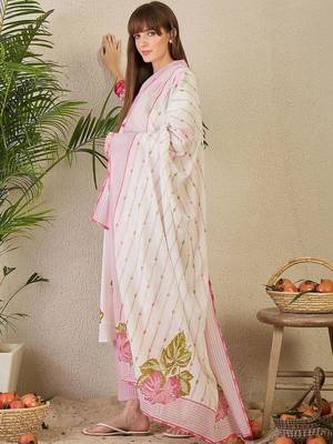 Women Floral Printed Regular Pure Cotton Kurta with Trousers & With Dupatta 6