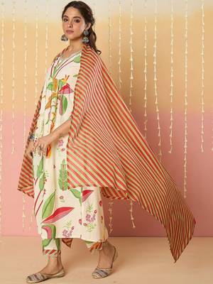 Women Floral Printed Empire Pure Cotton Kurta with Trousers & With Dupatta 1