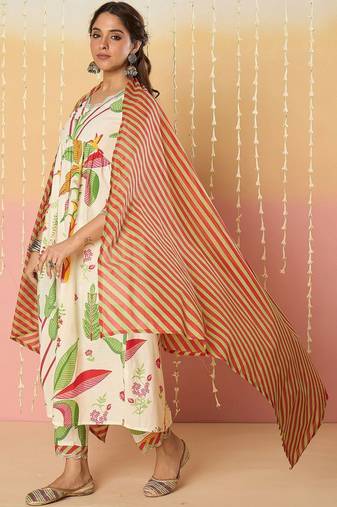 Women Floral Printed Empire Pure Cotton Kurta with Trousers & With Dupatta