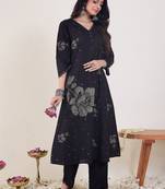 Women Ethnic Motifs Printed Regular Thread Work Pure Cotton Kurta with Trousers