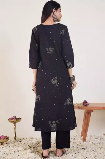 Women Ethnic Motifs Printed Regular Thread Work Pure Cotton Kurta with Trousers