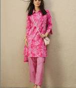 Women Floral Printed Regular Thread Work Pure Cotton Kurta with Trousers