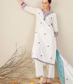 Women Floral Embroidered Regular Thread Work Pure Cotton Kurta with Trousers & With Dupatta