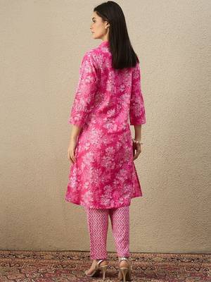 Women Floral Printed Regular Thread Work Pure Cotton Kurta with Trousers 4