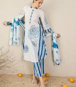Women Floral Printed Regular Mirror Work Pure Cotton Kurta with Trousers & With Dupatta