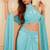 Light blue crepe drape skirt set with heavy hand embroidered blouse and dupatta
