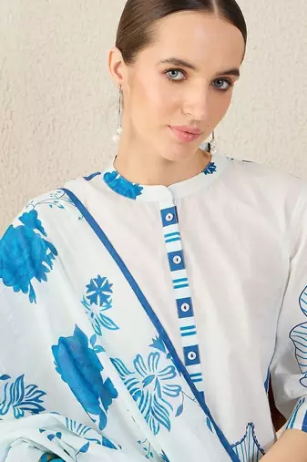 Women Floral Printed Regular Mirror Work Pure Cotton Kurta with Trousers & With Dupatta