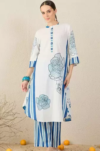 Women Floral Printed Regular Mirror Work Pure Cotton Kurta with Trousers & With Dupatta