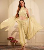 Cream  colour crepe drape skirt set with heavy hand embroidered blouse and dupatta