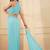 Light blue crepe drape skirt set with heavy hand embroidered blouse and dupatta