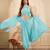 Light blue crepe drape skirt set with heavy hand embroidered blouse and dupatta