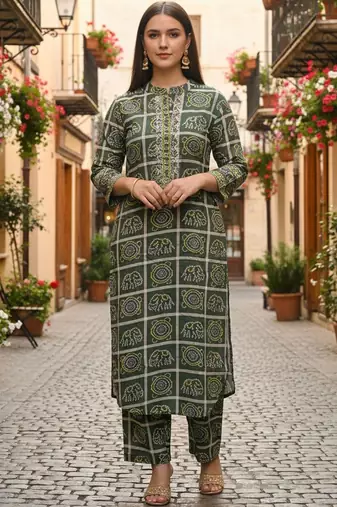 Women Bandhani Printed Regular Pure Cotton Kurta with Trousers