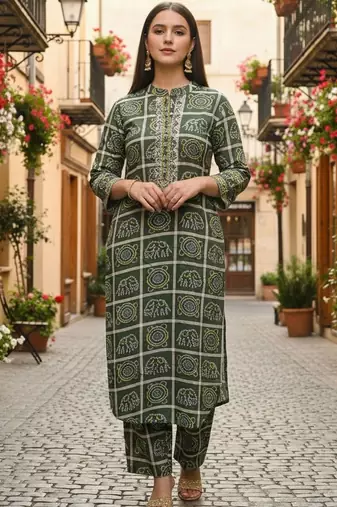 Women Bandhani Printed Regular Pure Cotton Kurta with Trousers