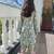 Teal blue floral kurta set