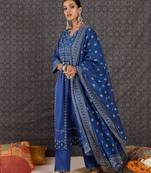 Women Ethnic Motifs Printed Regular Sequinned Pure Cotton Kurta with Trousers & With Dupatta