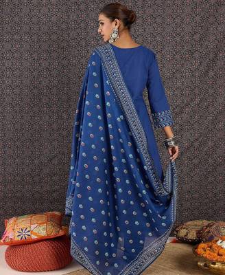 Women Ethnic Motifs Printed Regular Sequinned Pure Cotton Kurta with Trousers & With Dupatta 3