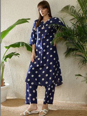 Women Ethnic Motifs Printed Regular Sequinned Pure Cotton Kurta with Palazzos 1