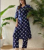 Women Ethnic Motifs Printed Regular Sequinned Pure Cotton Kurta with Palazzos