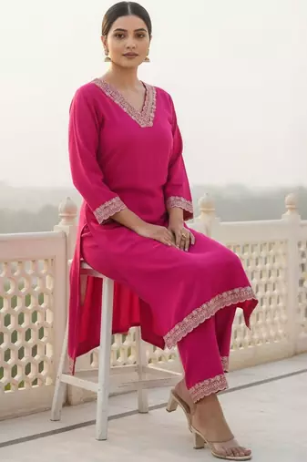 Women Ethnic Motifs Embroidered Regular Sequinned Kurta with Trousers