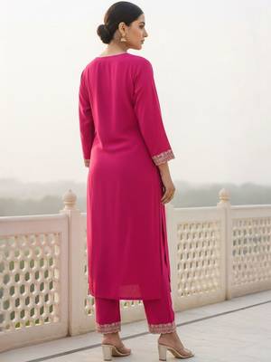 Women Ethnic Motifs Embroidered Regular Sequinned Kurta with Trousers 3