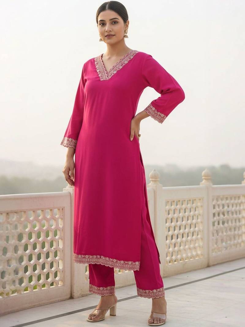 Women Ethnic Motifs Embroidered Regular Sequinned Kurta with Trousers