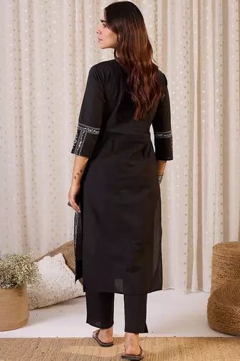 Women Ethnic Motifs Printed Regular Mirror Work Pure Cotton Kurta with Trousers