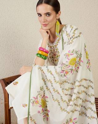 Women Floral Embroidered Regular Thread Work Pure Cotton Kurta with Trousers & With Dupatta 5