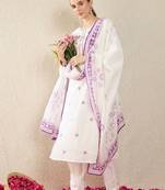 Women Floral Embroidered Regular Thread Work Pure Cotton Kurta with Trousers & With Dupatta