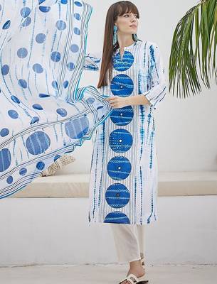 Women Printed Regular Pure Cotton Kurta with Trousers & With Dupatta 1
