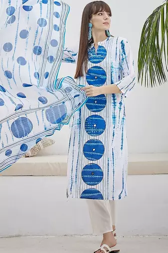 Women Printed Regular Pure Cotton Kurta with Trousers & With Dupatta
