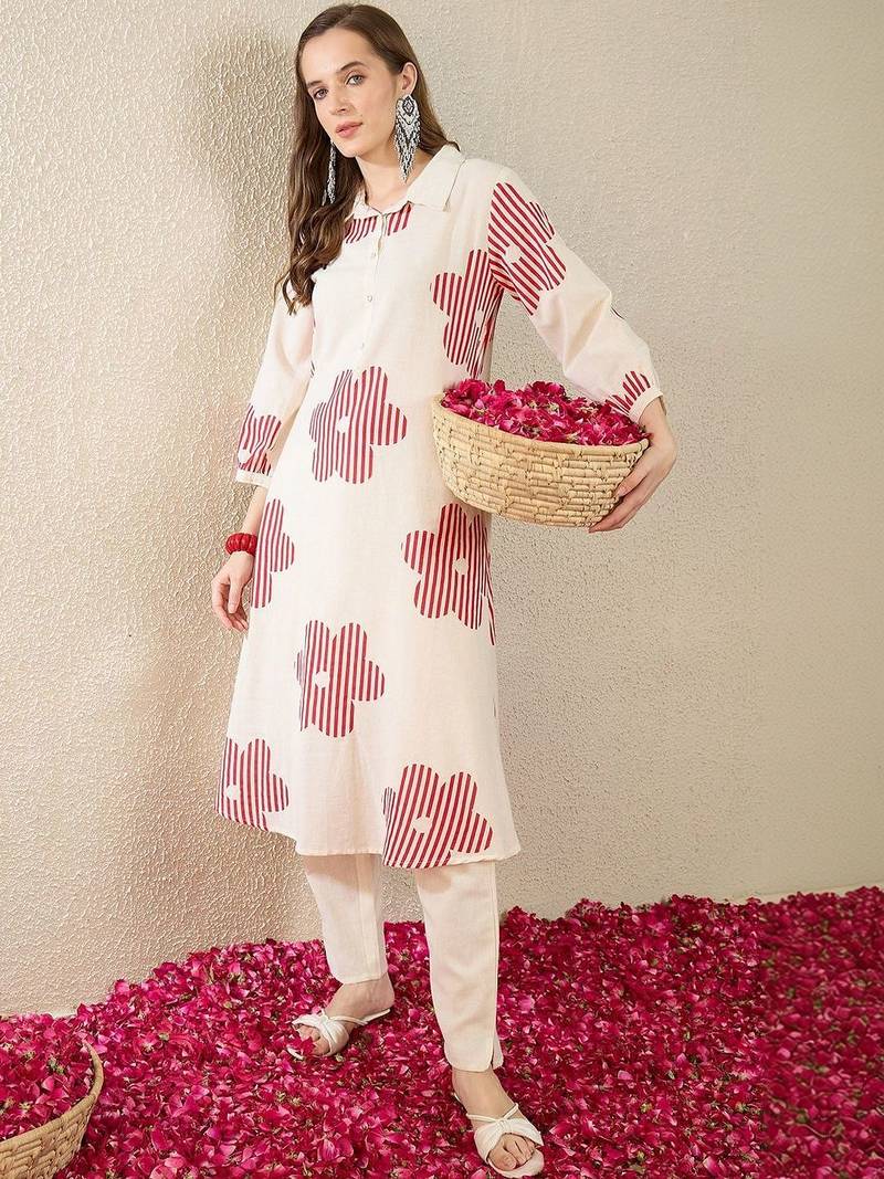 Women Floral Printed Regular Pure Cotton Kurta with Trousers