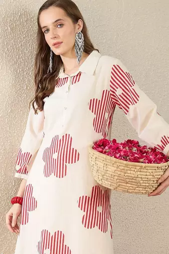 Women Floral Printed Regular Pure Cotton Kurta with Trousers