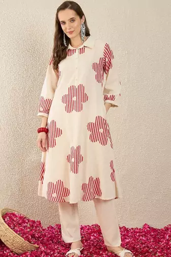 Women Floral Printed Regular Pure Cotton Kurta with Trousers