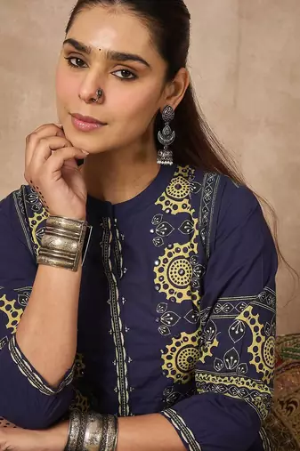 Women Printed Regular Sequinned Pure Cotton Kurta with Palazzos