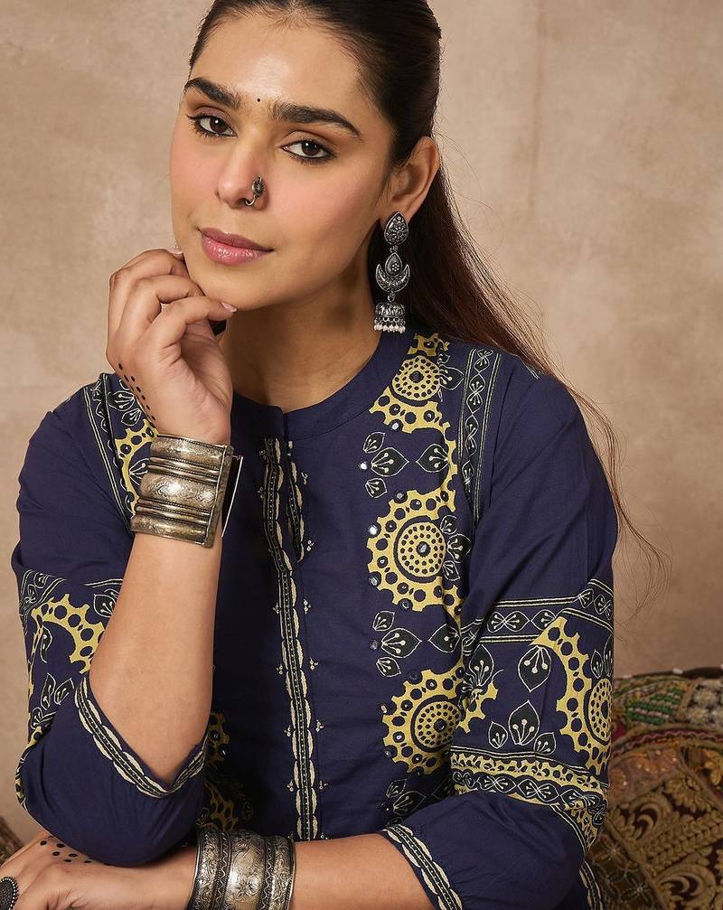 Women Printed Regular Sequinned Pure Cotton Kurta with Palazzos