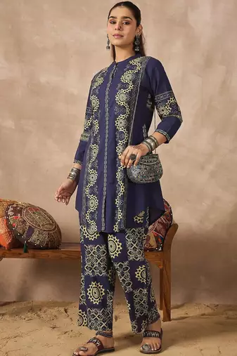 Women Printed Regular Sequinned Pure Cotton Kurta with Palazzos