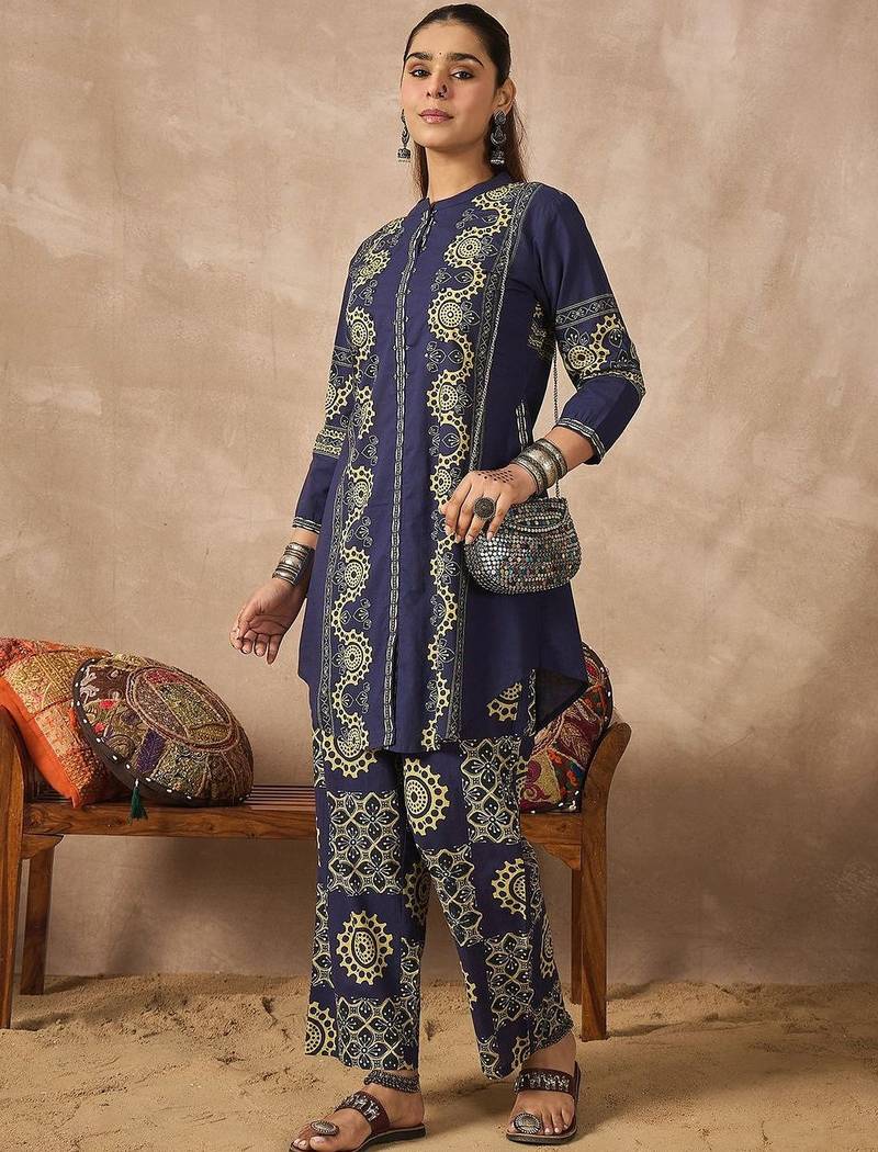 Women Printed Regular Sequinned Pure Cotton Kurta with Palazzos