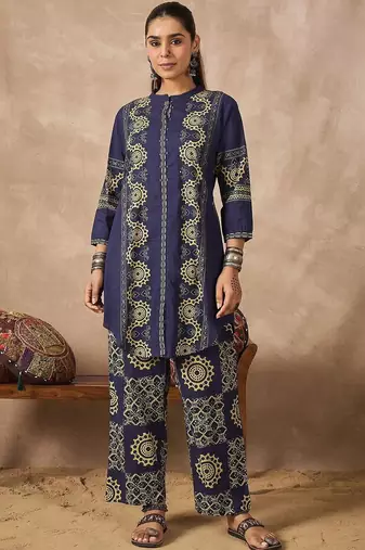 Women Printed Regular Sequinned Pure Cotton Kurta with Palazzos