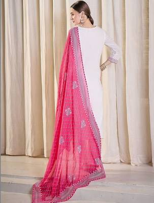 Women Ethnic Motifs Embroidered Regular Thread Work Pure Cotton Kurta with Trousers & With Dupatta 4