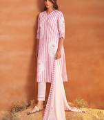 Women Printed Regular Linen Kurta with Trousers & With Dupatta
