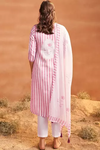 Women Printed Regular Linen Kurta with Trousers & With Dupatta