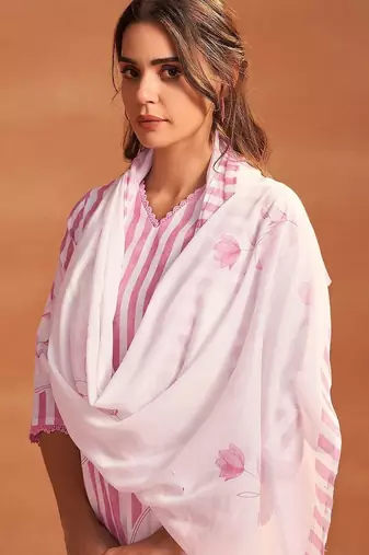 Women Printed Regular Linen Kurta with Trousers & With Dupatta
