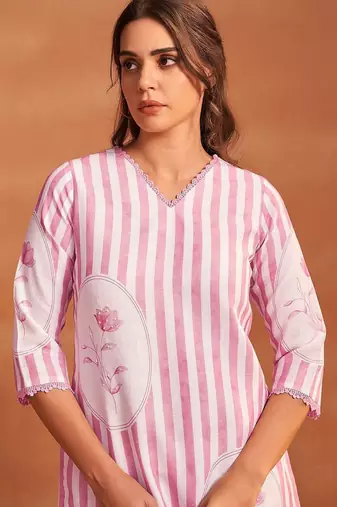 Women Printed Regular Linen Kurta with Trousers & With Dupatta