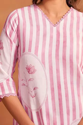 Women Printed Regular Linen Kurta with Trousers & With Dupatta