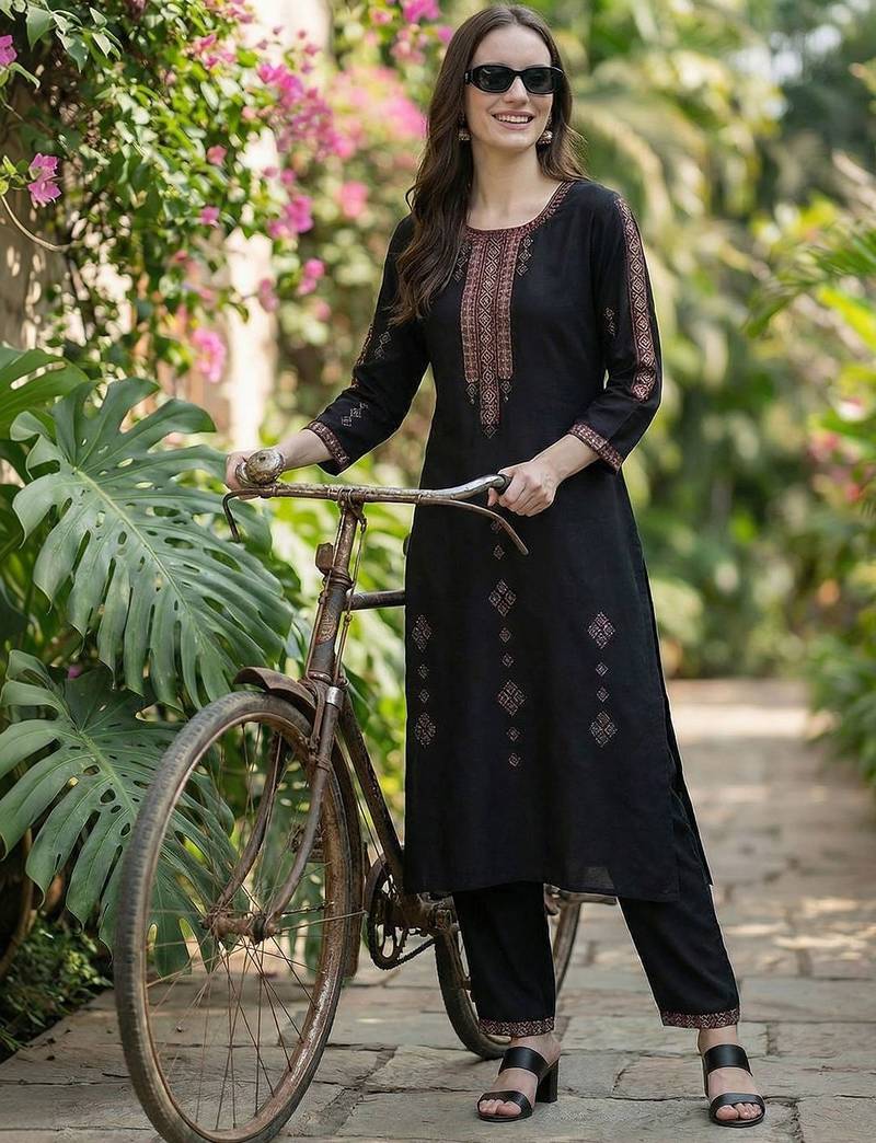 Women Ethnic Motifs Embroidered Regular Thread Work Kurta with Trousers
