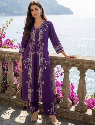Women Printed Regular Beads and Stones Kurta with Palazzos 1