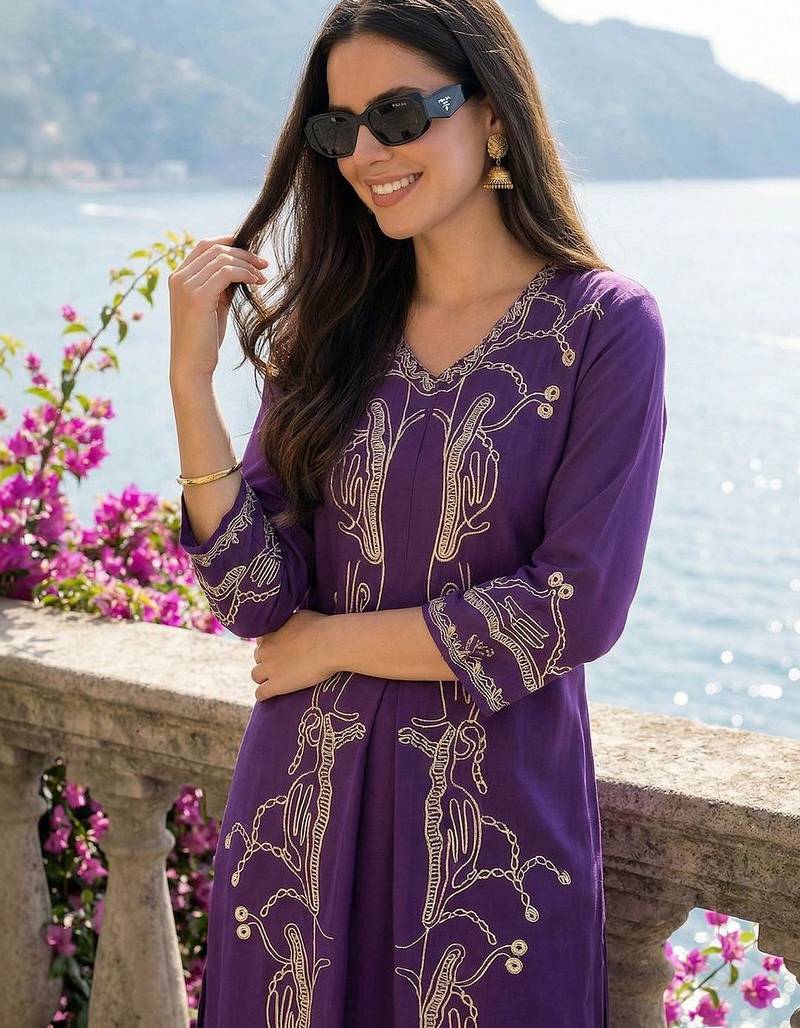 Women Printed Regular Beads and Stones Kurta with Palazzos