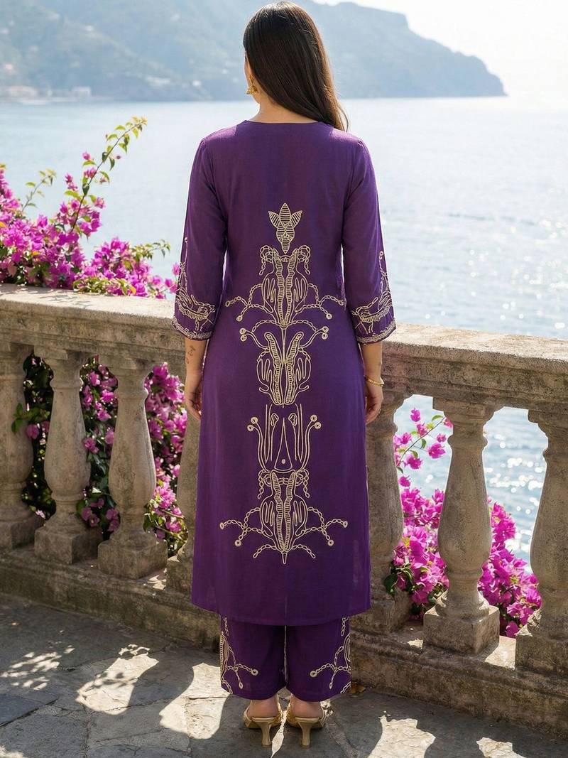 Women Printed Regular Beads and Stones Kurta with Palazzos